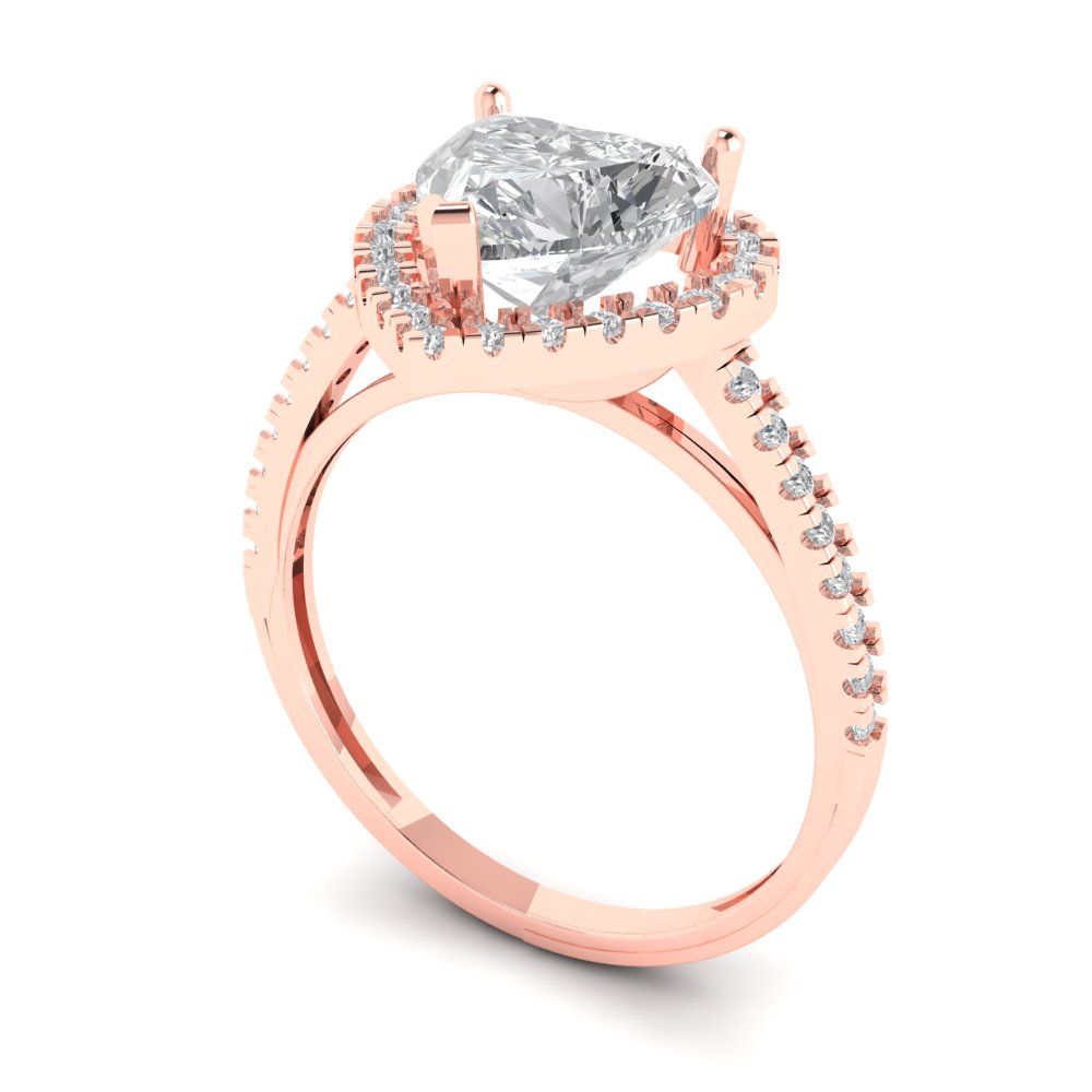 2.285 cttw Moissanite Hidden Halo Engagement Ring - Solid Rose Gold (VVS1, Heart Cut,8mm)