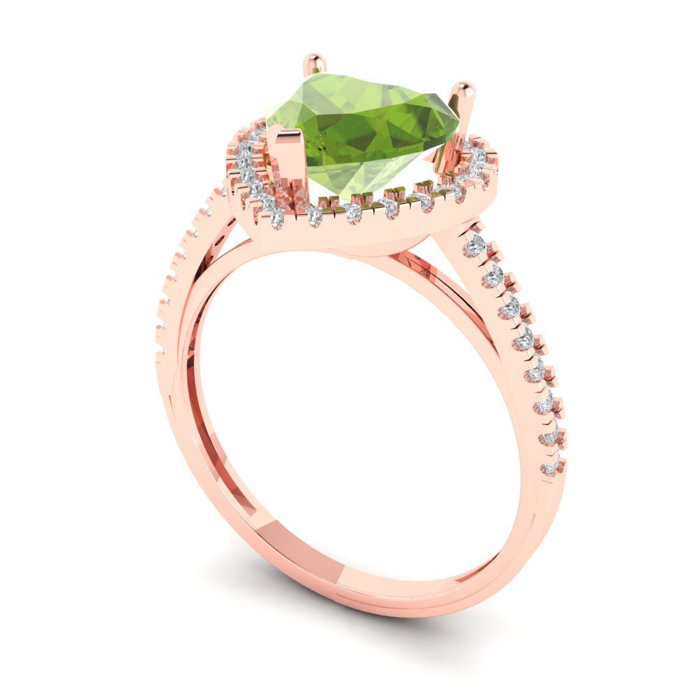2.285 cttw Natural Peridot Hidden Halo Engagement Ring - Solid Rose Gold (VVS1, Heart Cut,8mm)