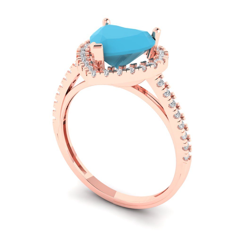 2.285 cttw Simulated Turquoise Hidden Halo Engagement Ring - Solid Rose Gold (VVS1, Heart Cut,8mm)