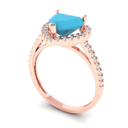 2.285 cttw Simulated Turquoise Hidden Halo Engagement Ring - Solid Rose Gold (VVS1, Heart Cut,8mm)