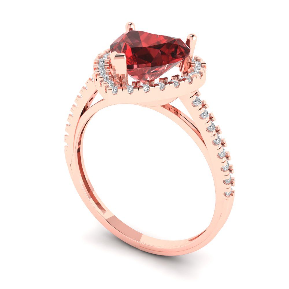 2.285 cttw Natural Garnet Hidden Halo Engagement Ring - Solid Rose Gold (VVS1, Heart Cut,8mm)