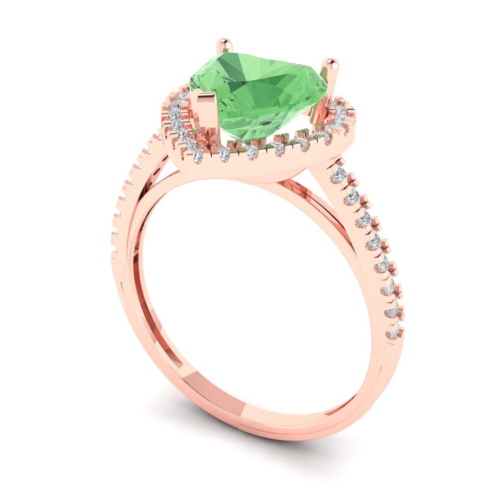 2.285 cttw Zirconia Simulated Green Diamond Hidden Halo Engagement Ring - Solid Rose Gold (VVS1, Heart Cut,8mm)