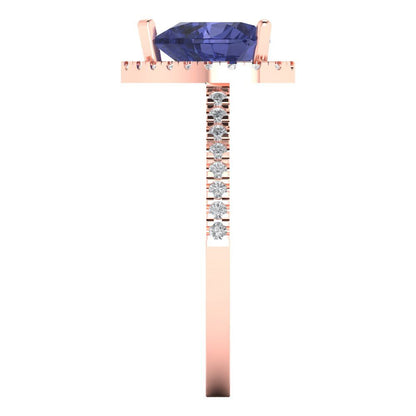 2.285 cttw Simulated Tanzanite Hidden Halo Engagement Ring - Solid Rose Gold (VVS1, Heart Cut,8mm)