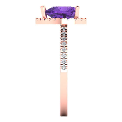 2.285 cttw Natural Amethyst Hidden Halo Engagement Ring - Solid Rose Gold (VVS1, Heart Cut,8mm)