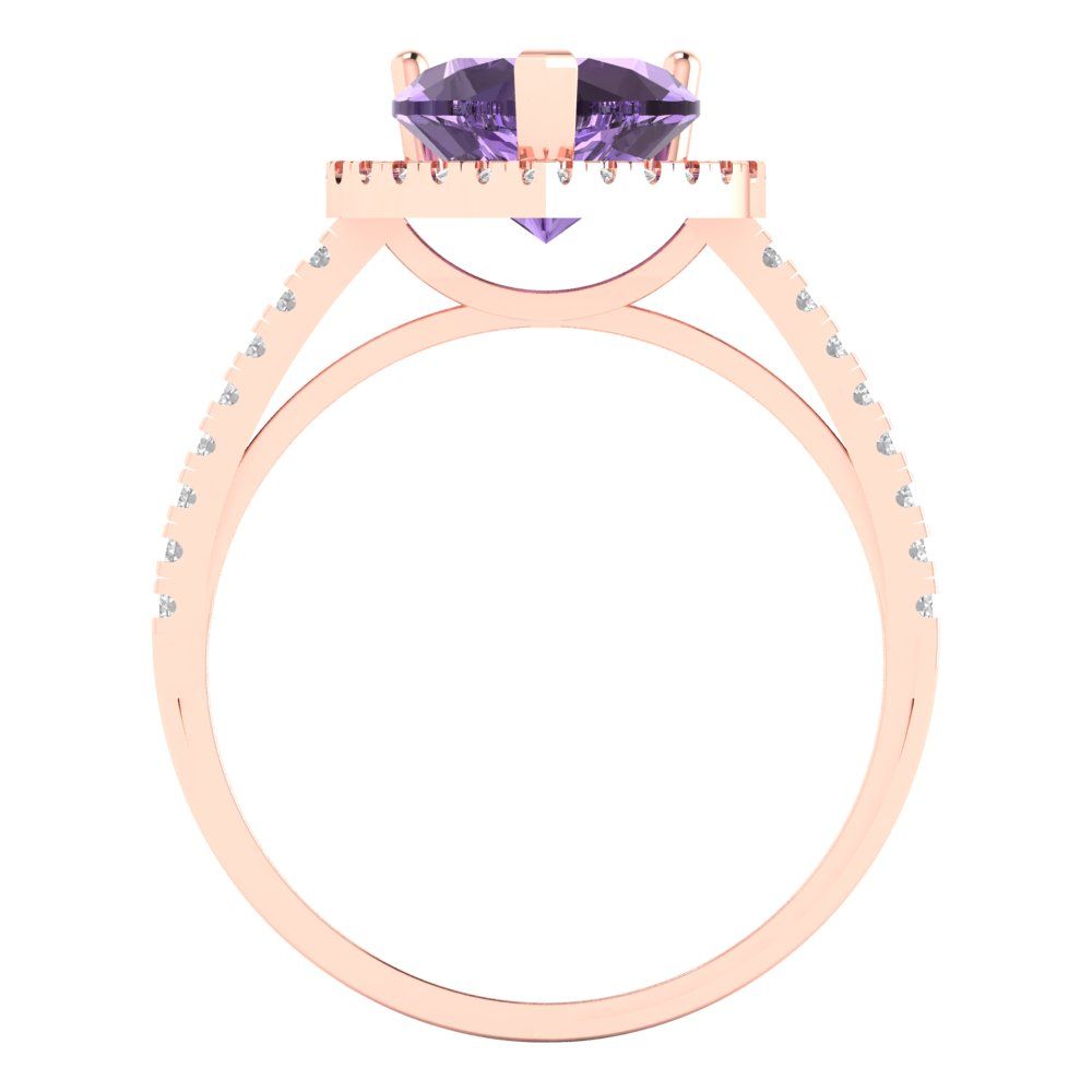 2.285 cttw Simulated Alexandrite Hidden Halo Engagement Ring - Solid Rose Gold (VVS1, Heart Cut,8mm)