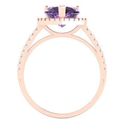 2.285 cttw Simulated Alexandrite Hidden Halo Engagement Ring - Solid Rose Gold (VVS1, Heart Cut,8mm)