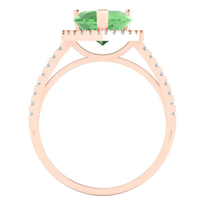2.285 cttw Zirconia Simulated Green Diamond Hidden Halo Engagement Ring - Solid Rose Gold (VVS1, Heart Cut,8mm)