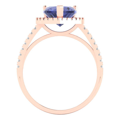 2.285 cttw Simulated Tanzanite Hidden Halo Engagement Ring - Solid Rose Gold (VVS1, Heart Cut,8mm)