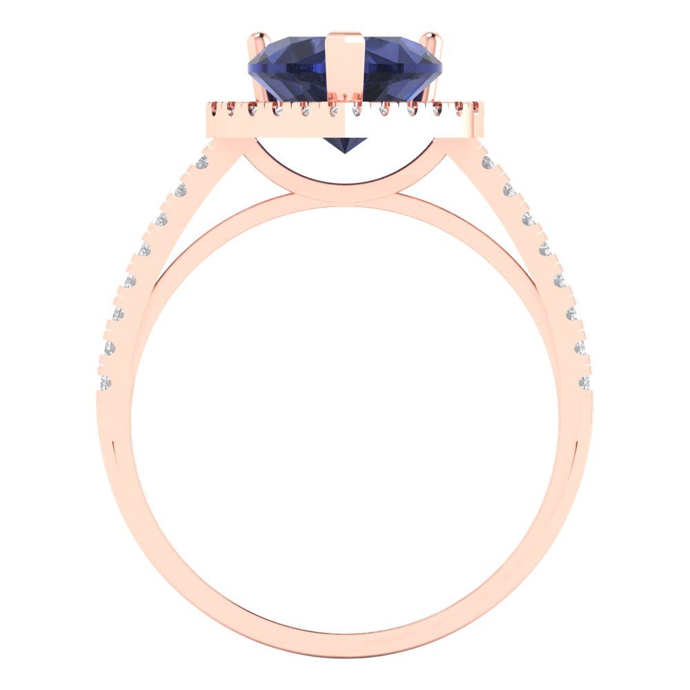 2.285 cttw Simulated Blue Sapphire Hidden Halo Engagement Ring - Solid Rose Gold (VVS1, Heart Cut,8mm)