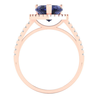 2.285 cttw Simulated Blue Sapphire Hidden Halo Engagement Ring - Solid Rose Gold (VVS1, Heart Cut,8mm)
