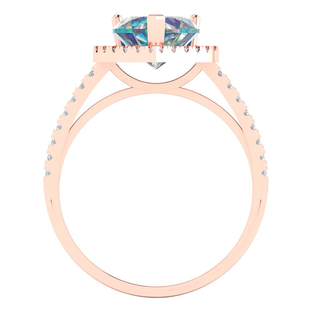2.285 cttw Blue Moissanite Hidden Halo Engagement Ring - Solid Rose Gold (VVS1, Heart Cut,8mm)