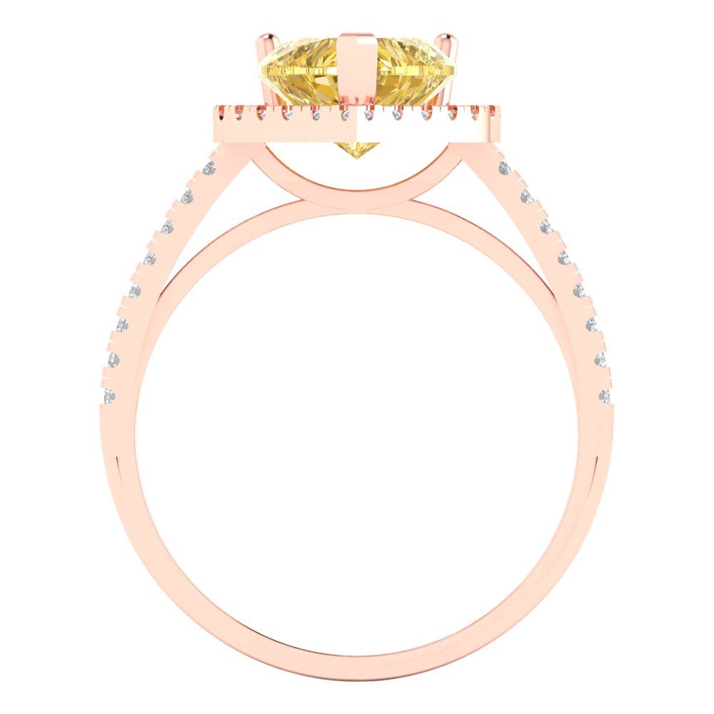 2.285 cttw Zirconia Simulated Yellow Diamond Hidden Halo Engagement Ring - Solid Rose Gold (VVS1, Heart Cut,8mm)