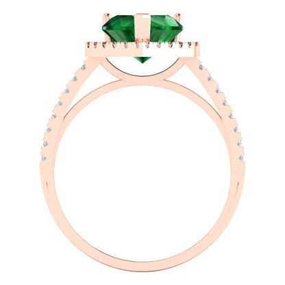 2.285 cttw Simulated Emerald Hidden Halo Engagement Ring - Solid Rose Gold (VVS1, Heart Cut,8mm)