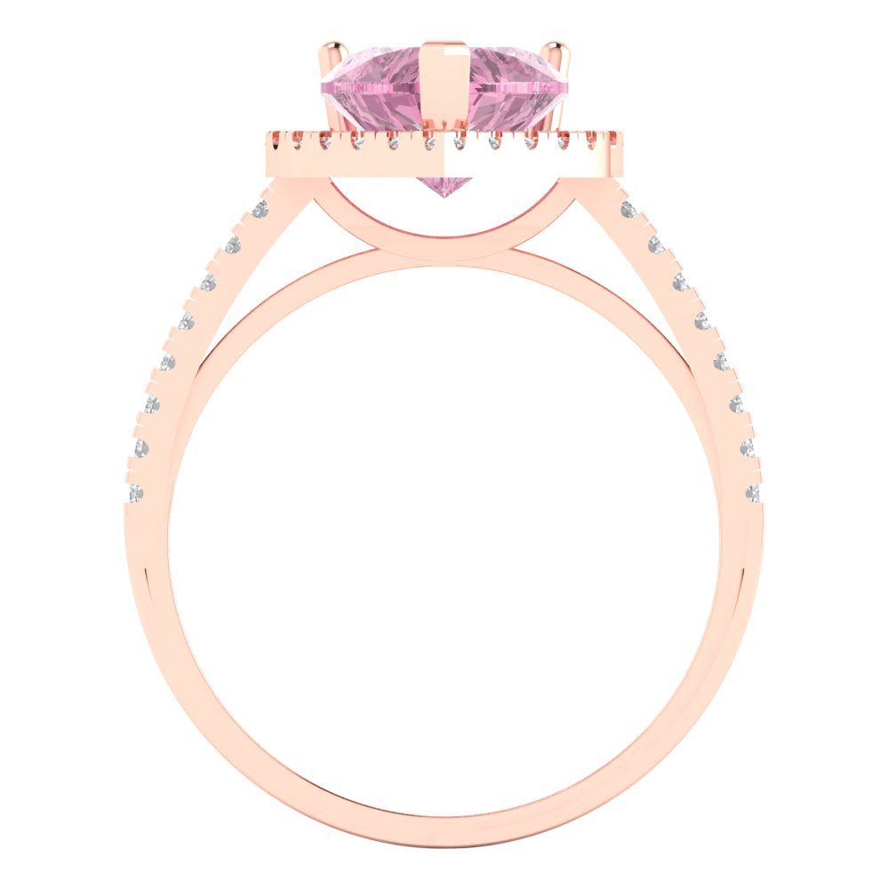 2.285 cttw Zirconia Simulated Pink Diamond Hidden Halo Engagement Ring - Solid Rose Gold (VVS1, Heart Cut,8mm)