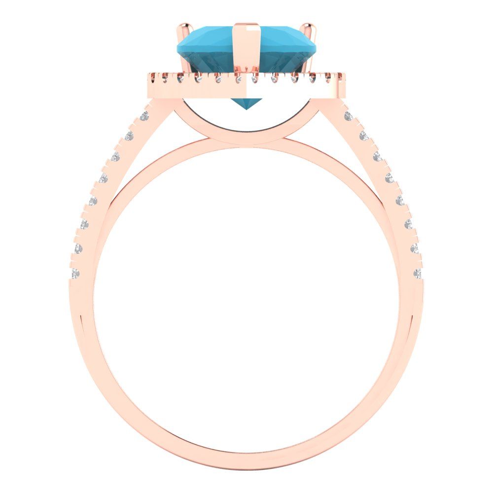 2.285 cttw Simulated Turquoise Hidden Halo Engagement Ring - Solid Rose Gold (VVS1, Heart Cut,8mm)