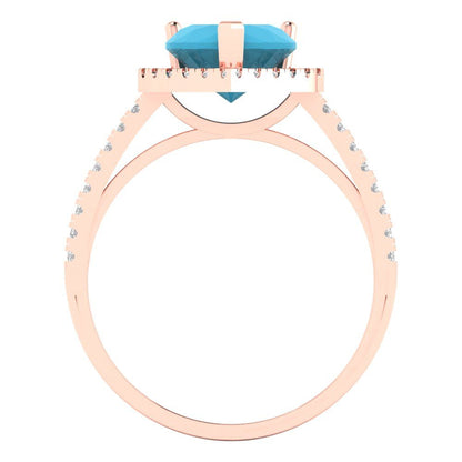 2.285 cttw Simulated Turquoise Hidden Halo Engagement Ring - Solid Rose Gold (VVS1, Heart Cut,8mm)