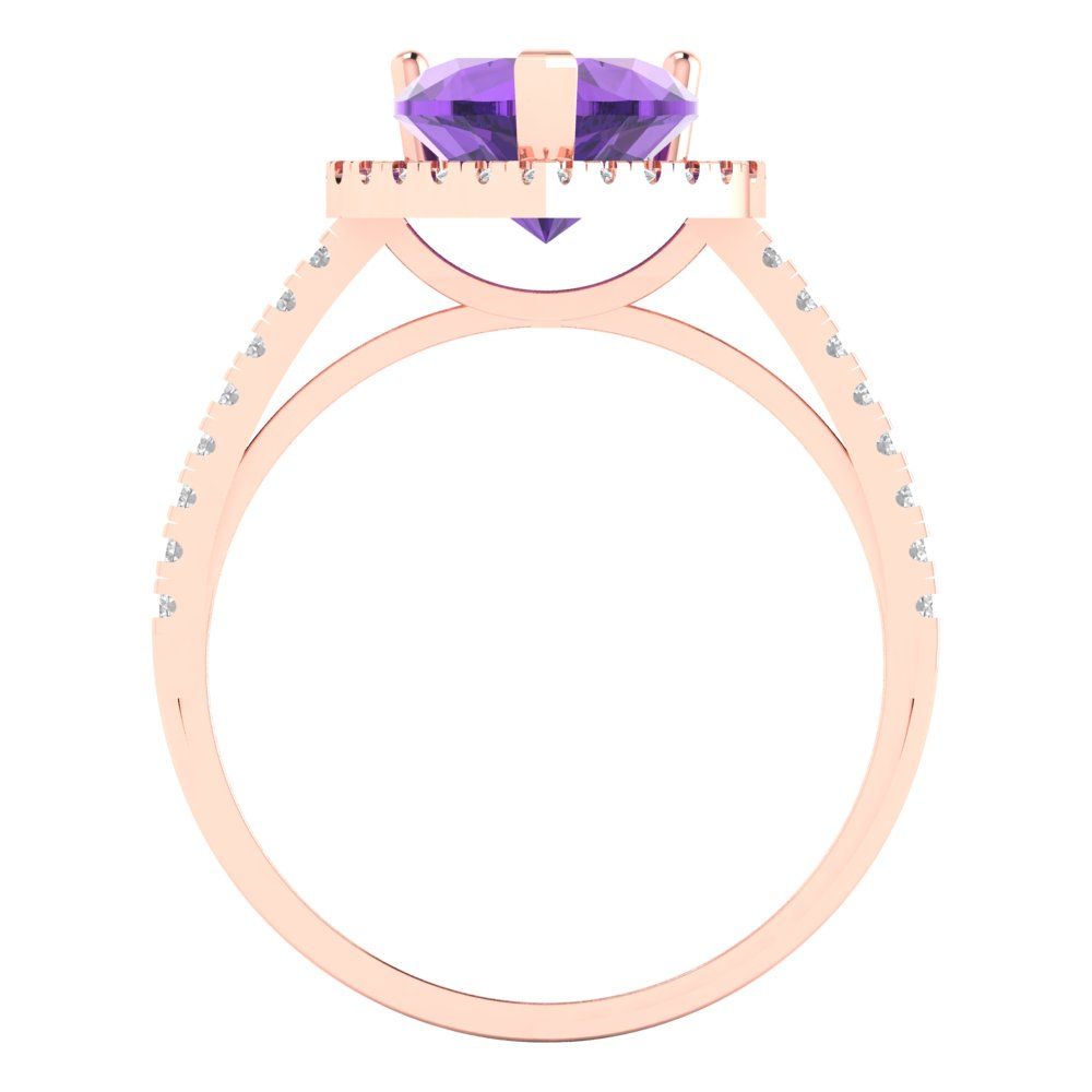 2.285 cttw Natural Amethyst Hidden Halo Engagement Ring - Solid Rose Gold (VVS1, Heart Cut,8mm)