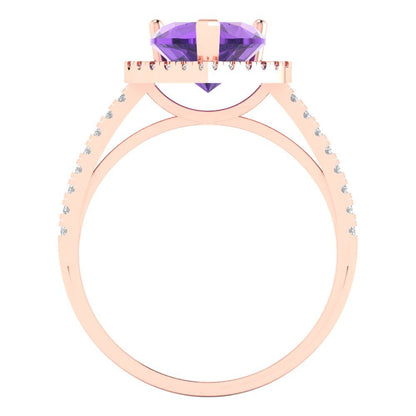 2.285 cttw Natural Amethyst Hidden Halo Engagement Ring - Solid Rose Gold (VVS1, Heart Cut,8mm)