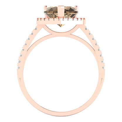 2.285 cttw Zirconia Simulated Champagne Diamond Hidden Halo Engagement Ring - Solid Rose Gold (VVS1, Heart Cut,8mm)