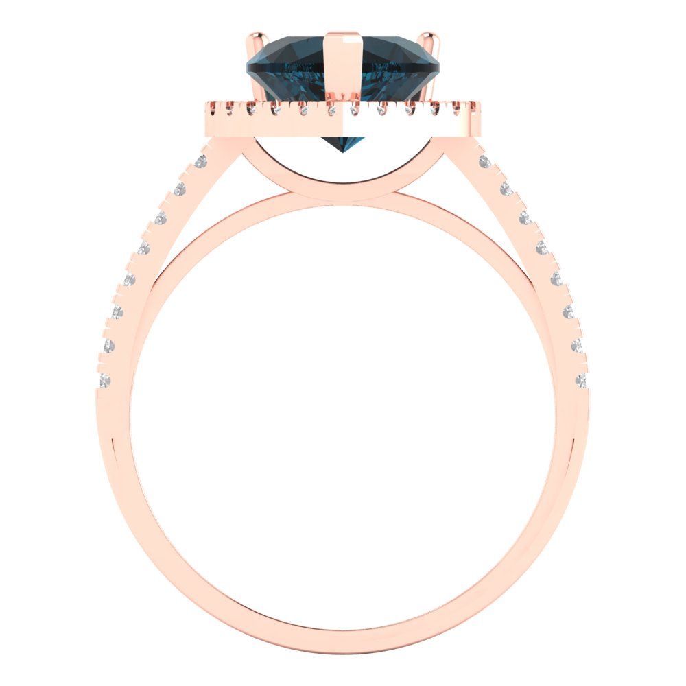 2.285 cttw Natural London Blue Topaz Hidden Halo Engagement Ring - Solid Rose Gold (VVS1, Heart Cut,8mm)