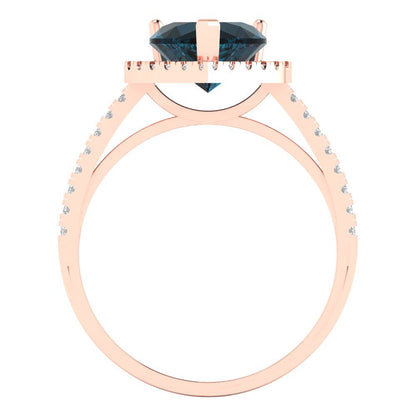 2.285 cttw Natural London Blue Topaz Hidden Halo Engagement Ring - Solid Rose Gold (VVS1, Heart Cut,8mm)
