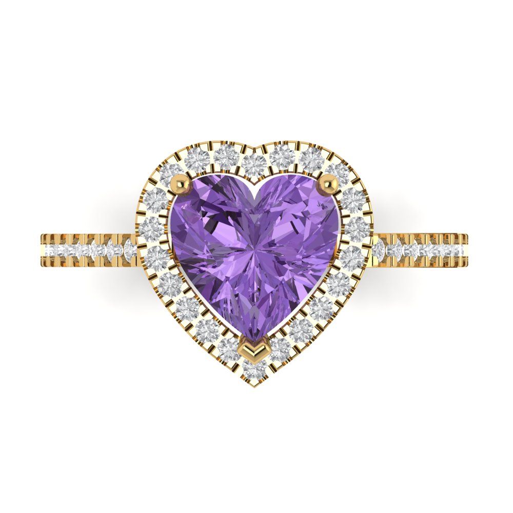 2.285 cttw Simulated Alexandrite Hidden Halo Engagement Ring - Solid Gold (Heart Cut,8mm)