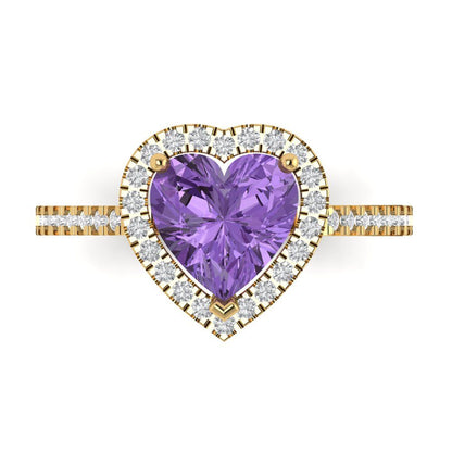 2.285 cttw Simulated Alexandrite Hidden Halo Engagement Ring - Solid Gold (Heart Cut,8mm)