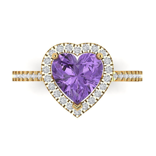 2.285 cttw Simulated Alexandrite Hidden Halo Engagement Ring - Solid Yellow Gold (VVS1, Heart Cut,8mm)