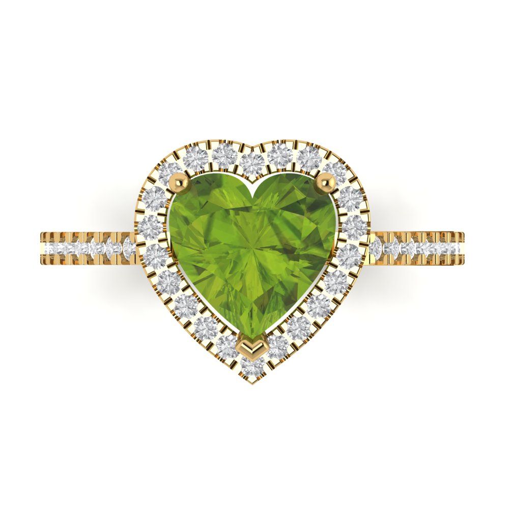 2.285 cttw Natural Peridot Hidden Halo Engagement Ring - Solid Gold (Heart Cut,8mm)