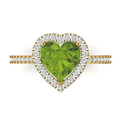 2.285 cttw Natural Peridot Hidden Halo Engagement Ring - Solid Gold (Heart Cut,8mm)