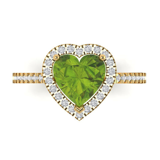 2.285 cttw Natural Peridot Hidden Halo Engagement Ring - Solid Yellow Gold (VVS1, Heart Cut,8mm)