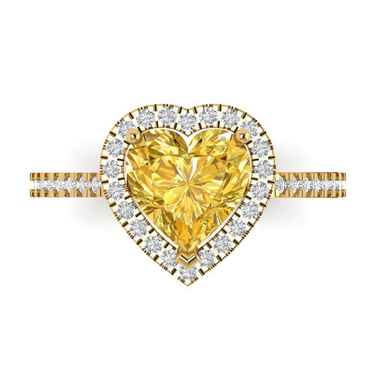 2.285 cttw Zirconia Simulated Yellow Diamond Hidden Halo Engagement Ring - Solid Yellow Gold (VVS1, Heart Cut,8mm)