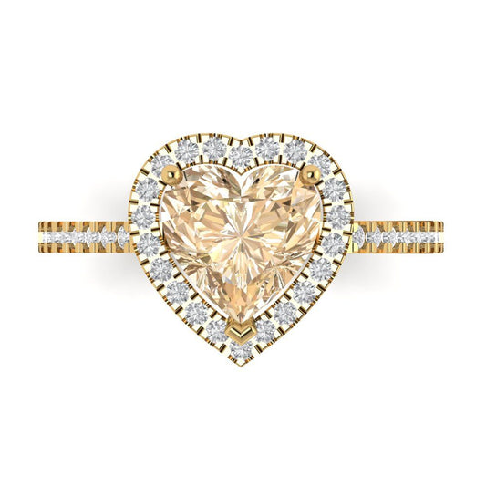 2.285 cttw Natural Morganite Hidden Halo Engagement Ring - Solid Yellow Gold (VVS1, Heart Cut,8mm)