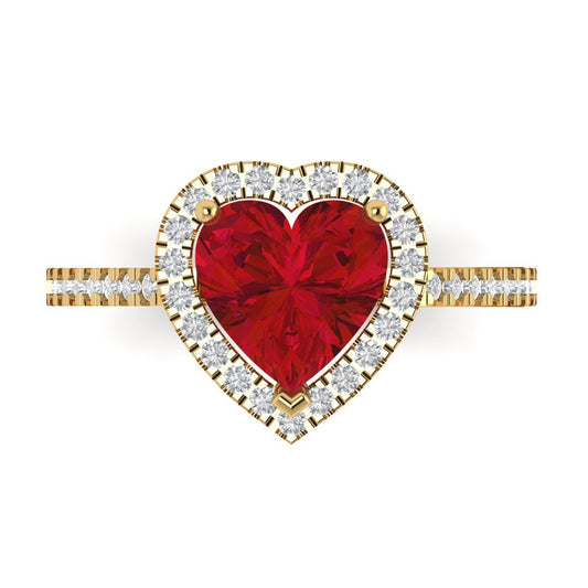 2.285 cttw Simulated Pink Tourmaline Hidden Halo Engagement Ring - Solid Yellow Gold (VVS1, Heart Cut,8mm)