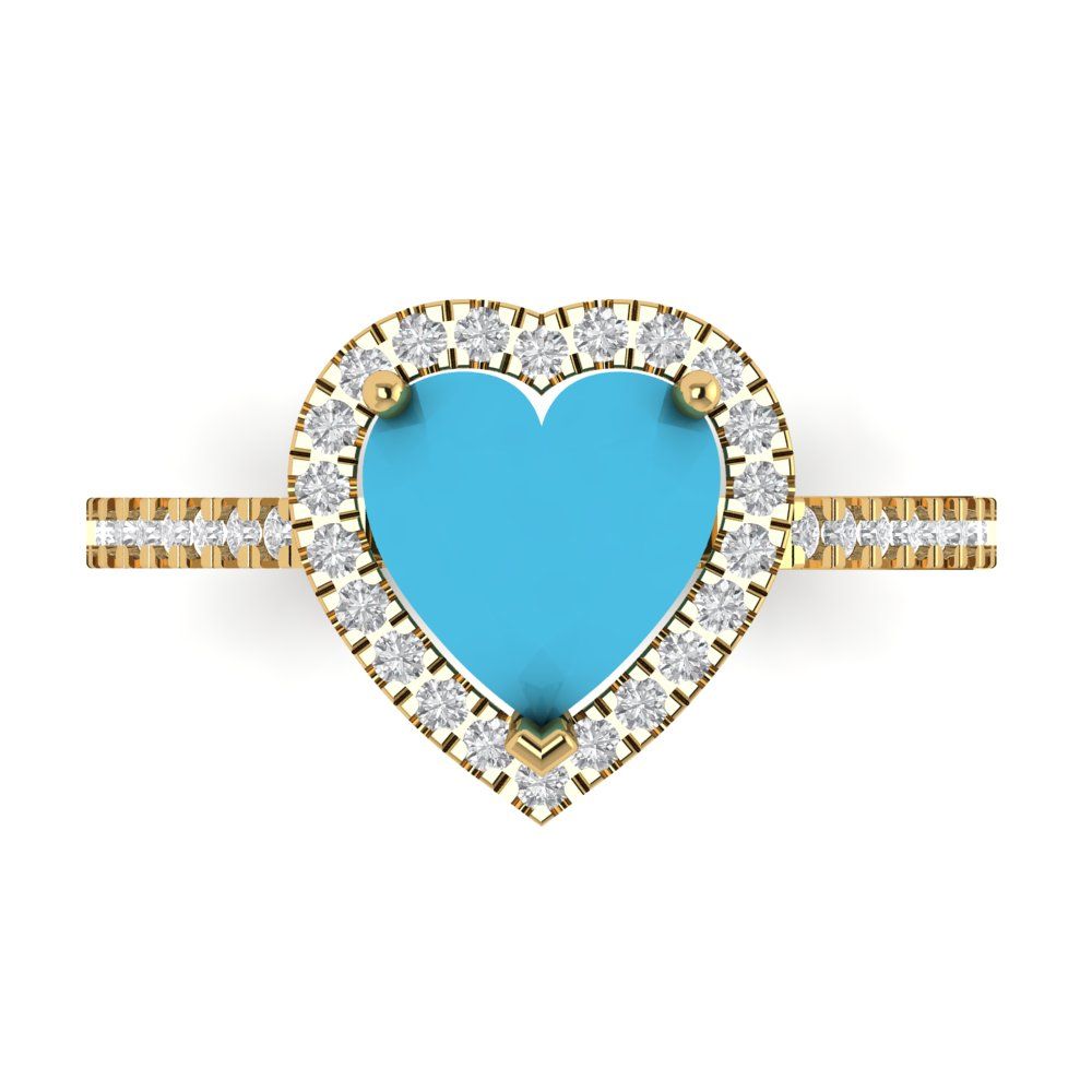 2.285 cttw Simulated Turquoise Hidden Halo Engagement Ring - Solid Gold (Heart Cut,8mm)