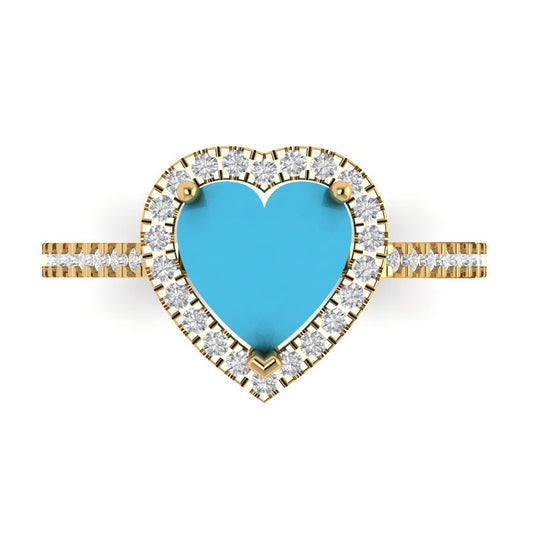 2.285 cttw Simulated Turquoise Hidden Halo Engagement Ring - Solid Yellow Gold (VVS1, Heart Cut,8mm)