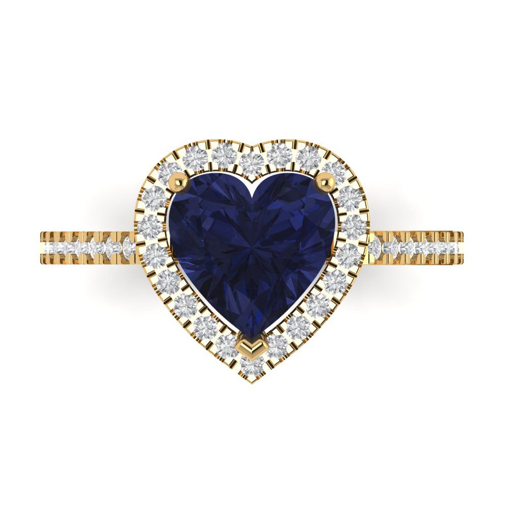 2.285 cttw Simulated Blue Sapphire Hidden Halo Engagement Ring - Solid Gold (Heart Cut,8mm)