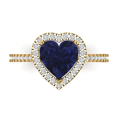 2.285 cttw Simulated Blue Sapphire Hidden Halo Engagement Ring - Solid Gold (Heart Cut,8mm)