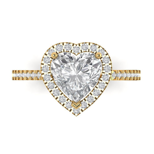 2.285 cttw Moissanite Hidden Halo Engagement Ring - Solid Yellow Gold (VVS1, Heart Cut,8mm)