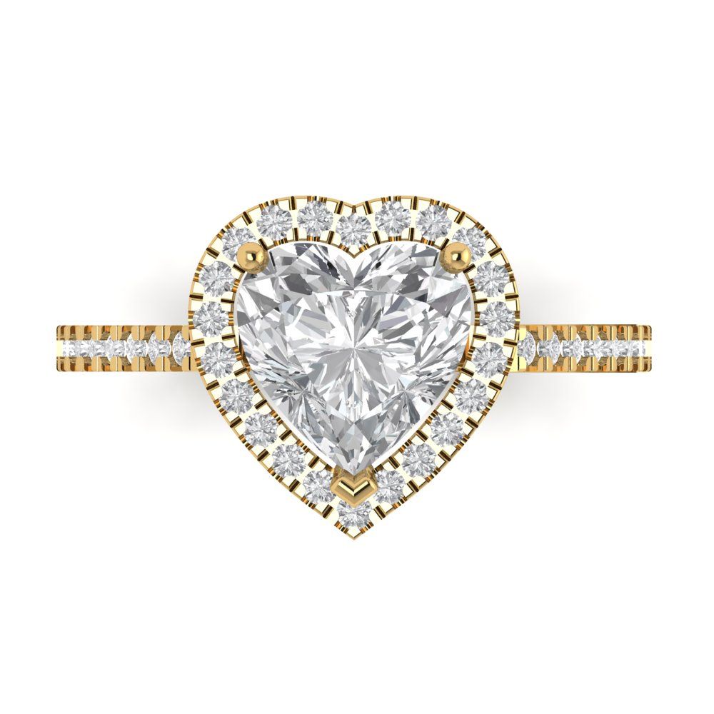 2.285 cttw Zirconia Simulated Diamond Hidden Halo Engagement Ring - Solid Gold (VVS1, Heart Cut,8mm)