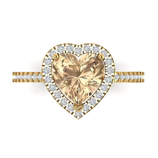 2.285 cttw Yellow Moissanite Hidden Halo Engagement Ring - Solid Yellow Gold (VVS1, Heart Cut,8mm)