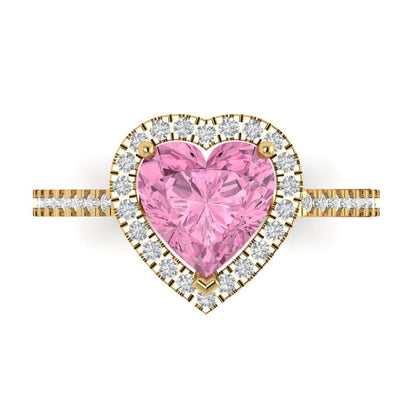 2.285 cttw Zirconia Simulated Pink Diamond Hidden Halo Engagement Ring - Solid Gold (VVS1, Heart Cut,8mm)