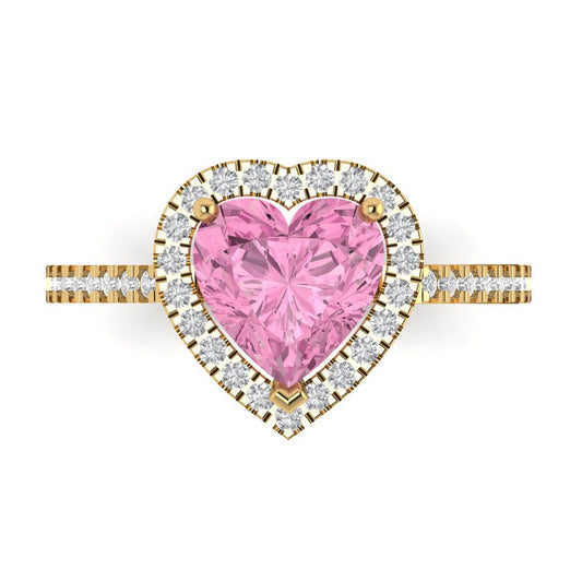 2.285 cttw Zirconia Simulated Pink Diamond Hidden Halo Engagement Ring - Solid Yellow Gold (VVS1, Heart Cut,8mm)
