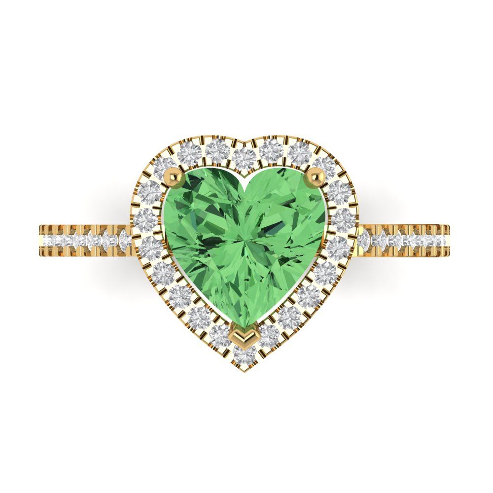2.285 cttw Zirconia Simulated Green Diamond Hidden Halo Engagement Ring - Solid Gold (VVS1, Heart Cut,8mm)