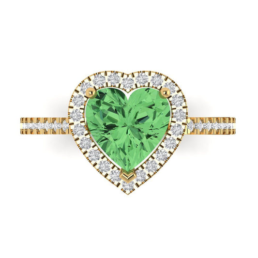 2.285 cttw Zirconia Simulated Green Diamond Hidden Halo Engagement Ring - Solid Yellow Gold (VVS1, Heart Cut,8mm)