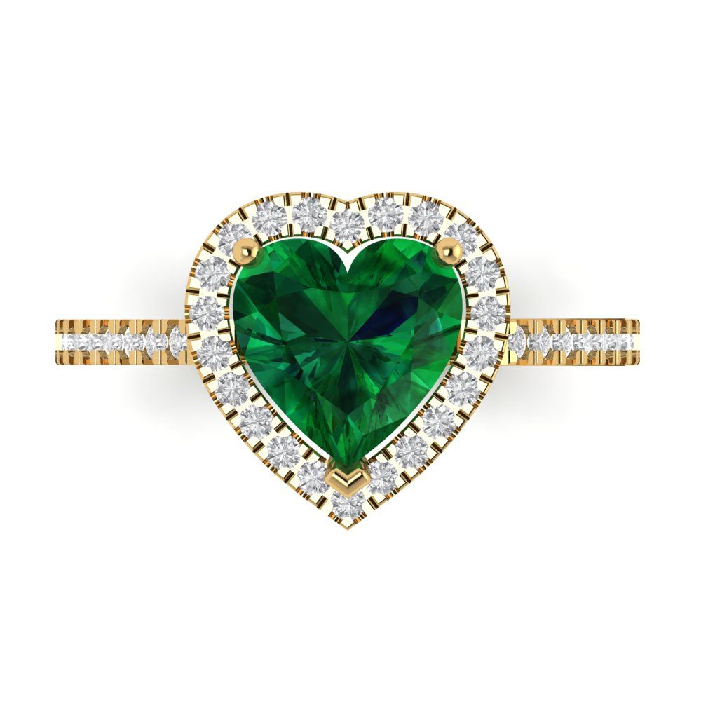 2.285 cttw Simulated Emerald Hidden Halo Engagement Ring - Solid Gold (Heart Cut,8mm)