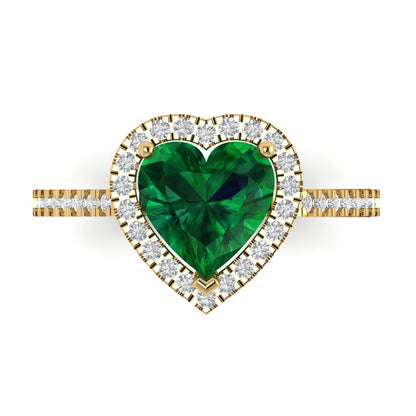 2.285 cttw Simulated Emerald Hidden Halo Engagement Ring - Solid Gold (Heart Cut,8mm)