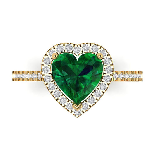 2.285 cttw Simulated Emerald Hidden Halo Engagement Ring - Solid Yellow Gold (VVS1, Heart Cut,8mm)