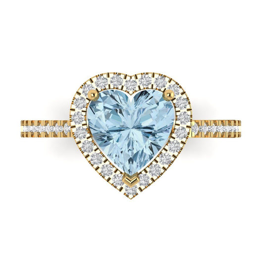 2.285 cttw Natural Aquamarine Hidden Halo Engagement Ring - Solid Yellow Gold (VVS1, Heart Cut,8mm)