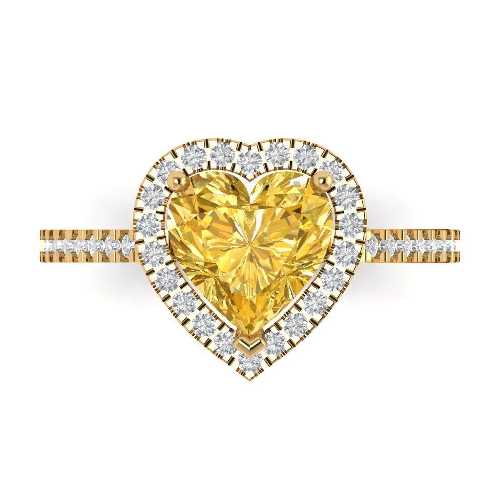 2.285 cttw Natural Citrine Hidden Halo Engagement Ring - Solid Gold (Heart Cut,8mm)